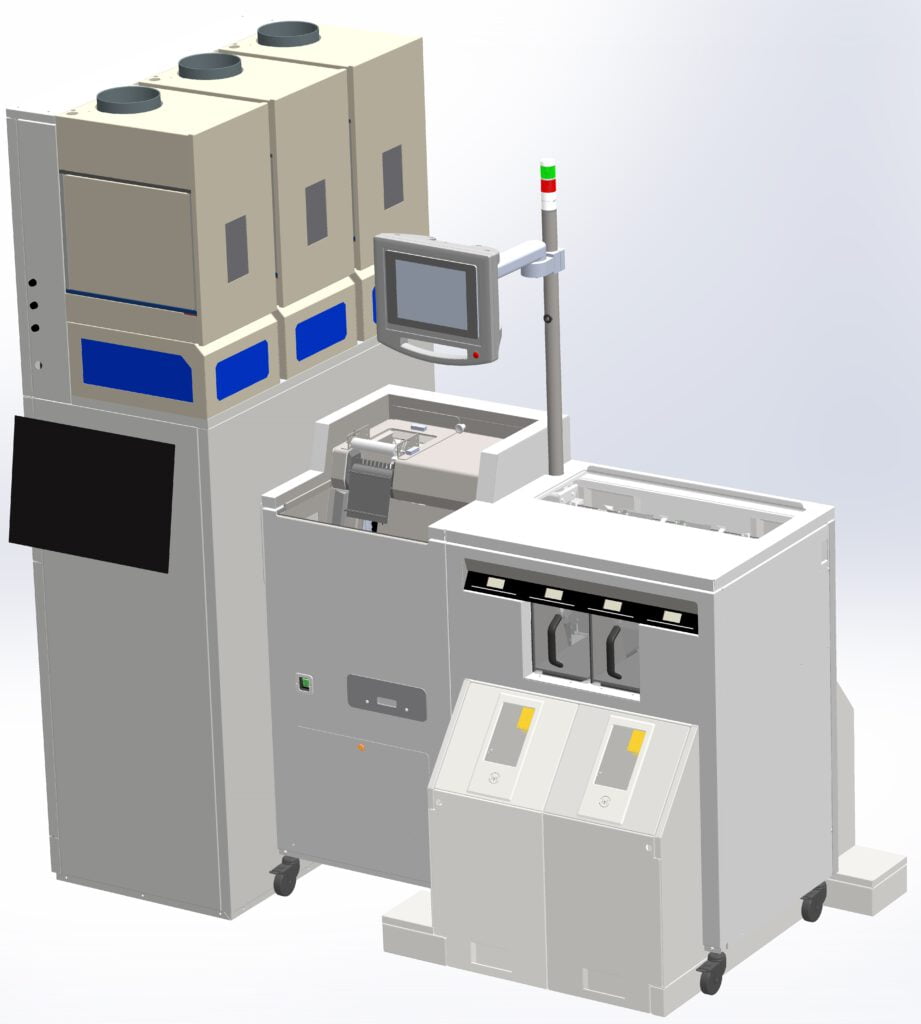 Systems connected to automatize sample transportation, reception, registration, separation (sorting) and further distribution within the laboratory