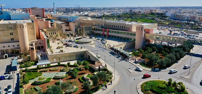 Aerial photo taken from the building of Mater Dei Hospital in Malta, which invested in automated sample distribution